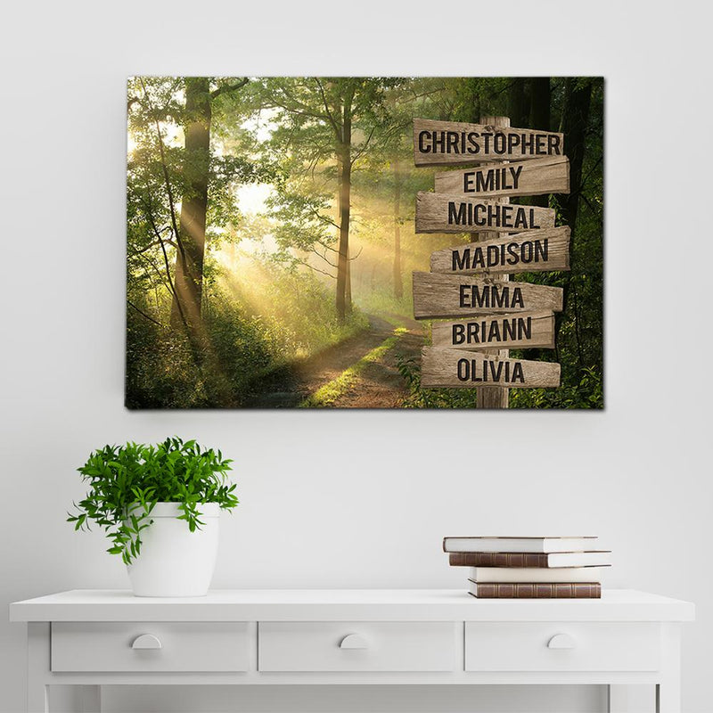 Sunshine Through Forest Multi Names Premium Canvas Crossroads Personalized Canvas Wall Art - Family Street Sign Family Name Art Canvas For Home Decor Family - CANLA75 - CustomCat
