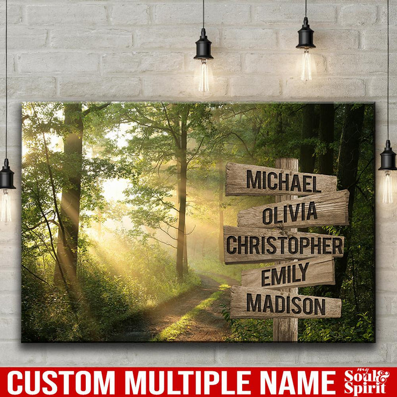 Sunshine Through Forest Multi Names Premium Canvas Crossroads Personalized Canvas Wall Art - Family Street Sign Family Name Art Canvas For Home Decor Family - CANLA75 - CustomCat