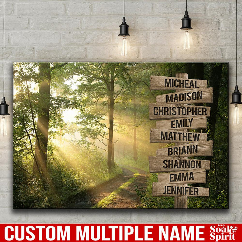 Sunshine Through Forest Multi Names Premium Canvas Crossroads Personalized Canvas Wall Art - Family Street Sign Family Name Art Canvas For Home Decor Family - CANLA75 - CustomCat