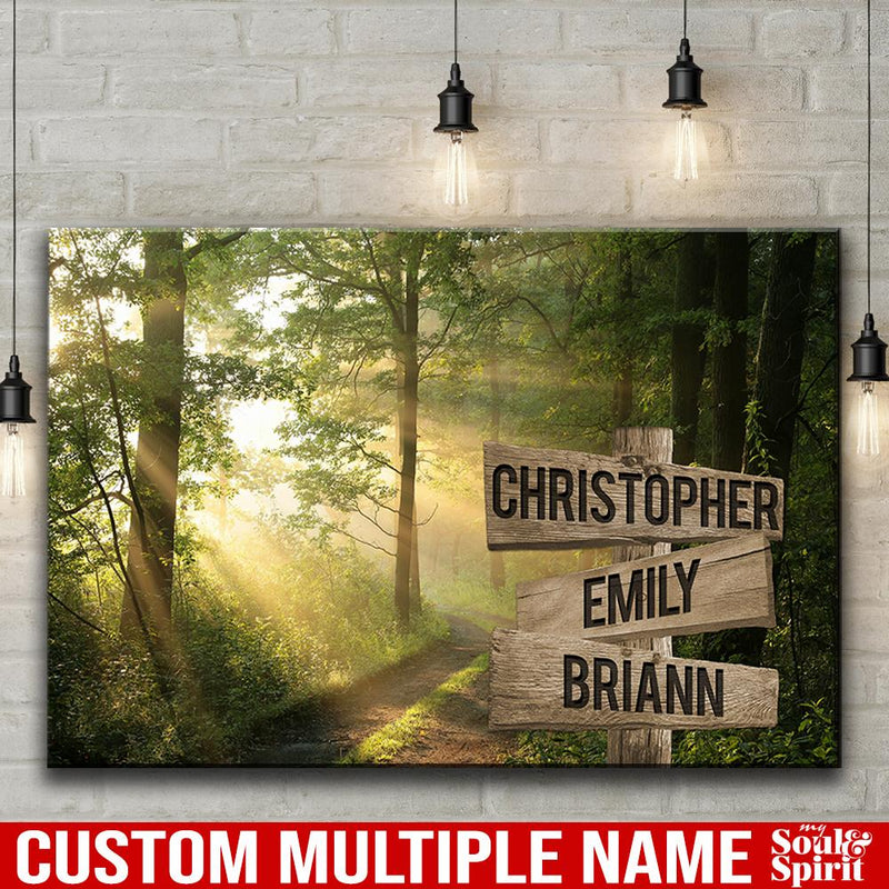 Sunshine Through Forest Multi Names Premium Canvas Crossroads Personalized Canvas Wall Art - Family Street Sign Family Name Art Canvas For Home Decor Family - CANLA75 - CustomCat