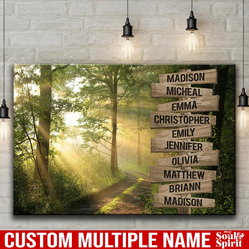 Sunshine Through Forest Multi Names Premium Canvas Crossroads Personalized Canvas Wall Art - Family Street Sign Family Name Art Canvas For Home Decor Family - CANLA75 - CustomCat