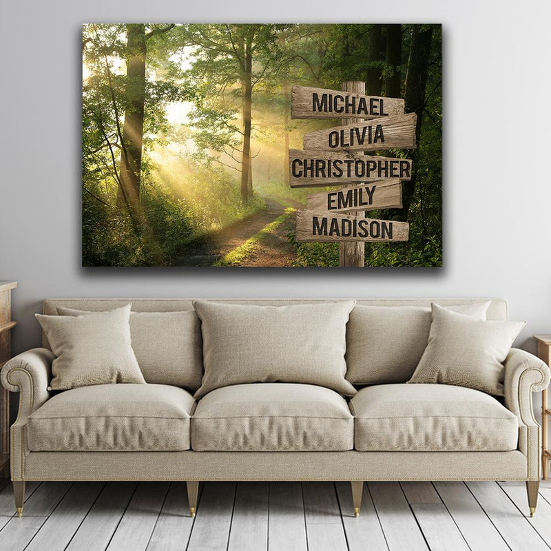 Sunshine Through Forest Multi Names Premium Canvas Crossroads Personalized Canvas Wall Art - Family Street Sign Family Name Art Canvas For Home Decor Family - CANLA75 - CustomCat