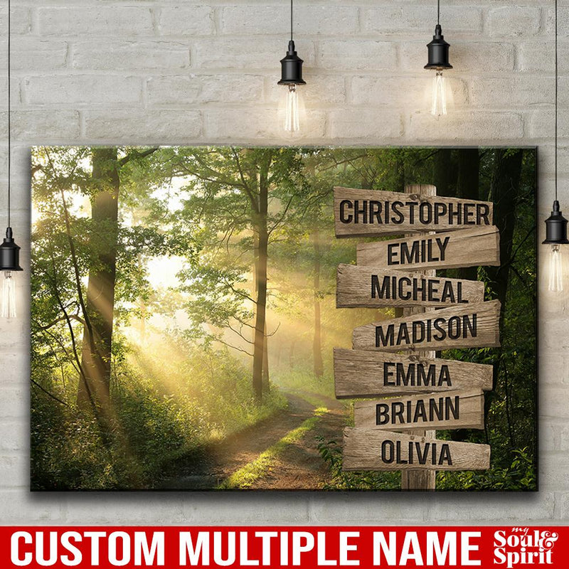 Sunshine Through Forest Multi Names Premium Canvas Crossroads Personalized Canvas Wall Art - Family Street Sign Family Name Art Canvas For Home Decor Family - CANLA75 - CustomCat