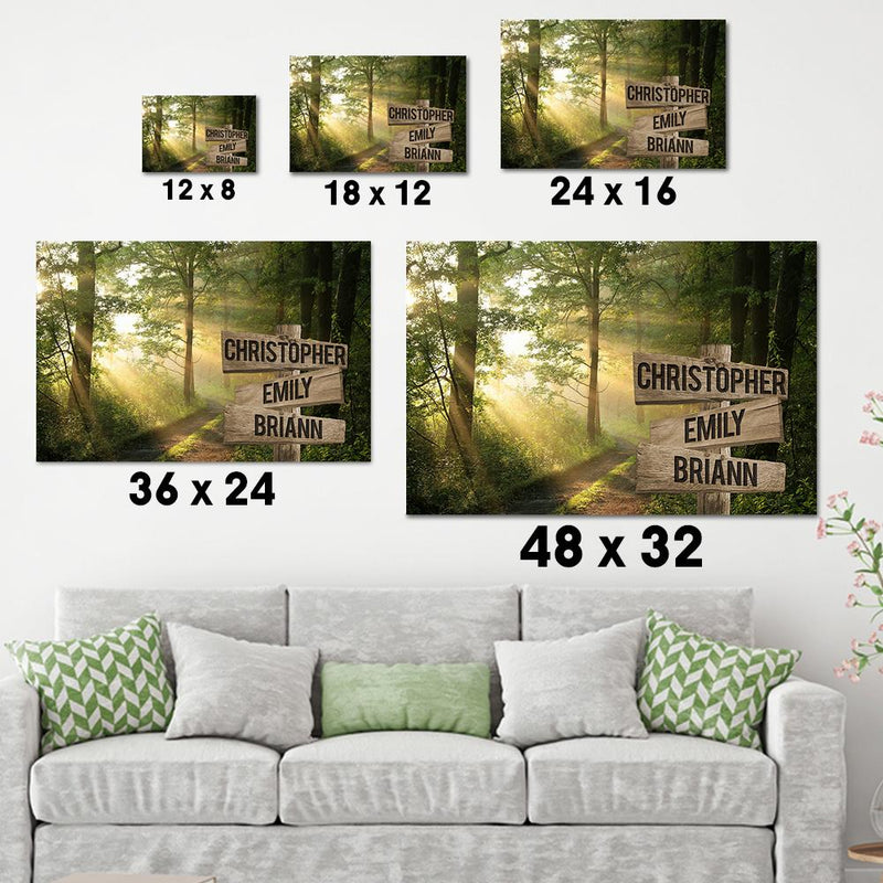 Sunshine Through Forest Multi Names Premium Canvas Crossroads Personalized Canvas Wall Art - Family Street Sign Family Name Art Canvas For Home Decor Family - CANLA75 - CustomCat