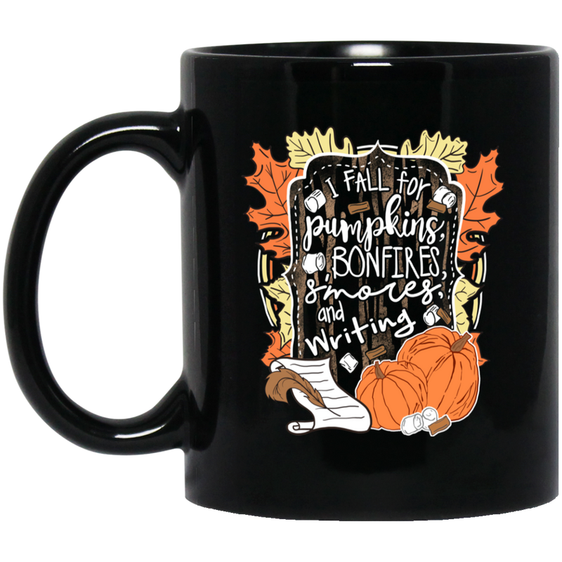 Teacher Coffee Mug I Fall For Pumpkins Bonfires S'mores And Writing Halloween 11oz - 15oz Black Mug