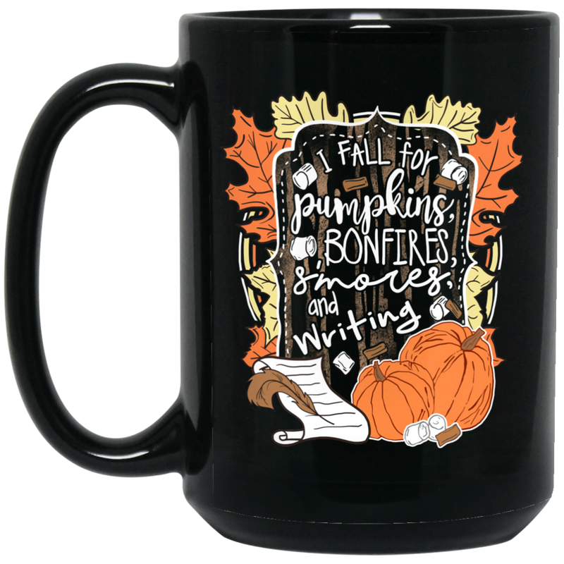 Teacher Coffee Mug I Fall For Pumpkins Bonfires S'mores And Writing Halloween 11oz - 15oz Black Mug
