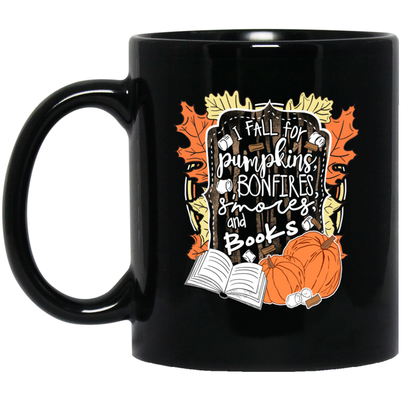 Teacher Coffee Mug Reader I Fall For Pumpkins Bonfires S'mores And Books Halloween Teacher 11oz - 15oz Black Mug