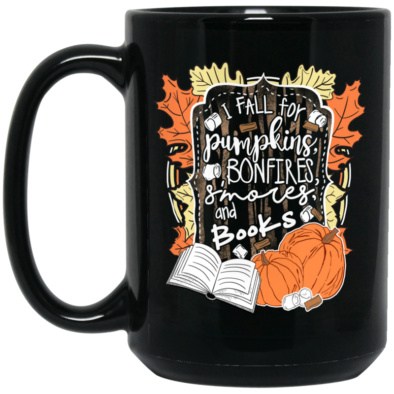 Teacher Coffee Mug Reader I Fall For Pumpkins Bonfires S'mores And Books Halloween Teacher 11oz - 15oz Black Mug