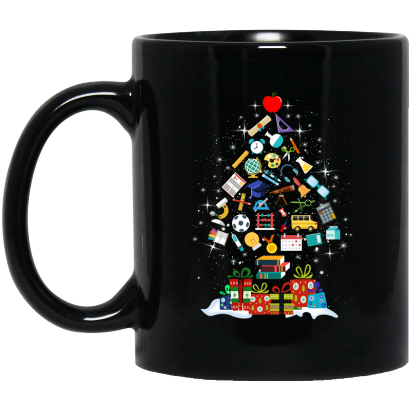 Teacher Coffee Mug Science Teacher Merry Christmas Tree Science Tools Funny Gift Book Lovers 11oz - 15oz Black Mug