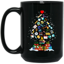 Teacher Coffee Mug Science Teacher Merry Christmas Tree Science Tools Funny Gift Book Lovers 11oz - 15oz Black Mug