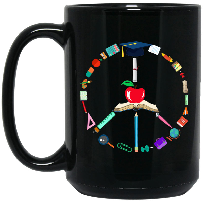 Teacher Coffee Mug Teach Peace Teaching Tools Peace Symbol Hippie Gift For Men Women 11oz - 15oz Black Mug