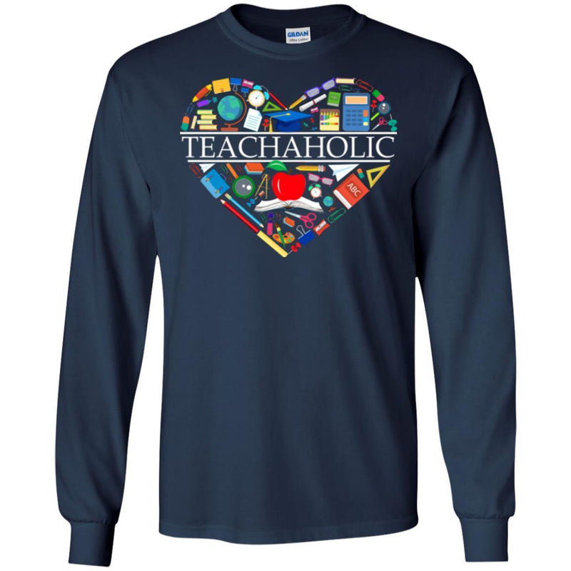 Teacher T-Shirt Teachaholic Heart Tools Funny Gift Tees Teacher Shirts CustomCat