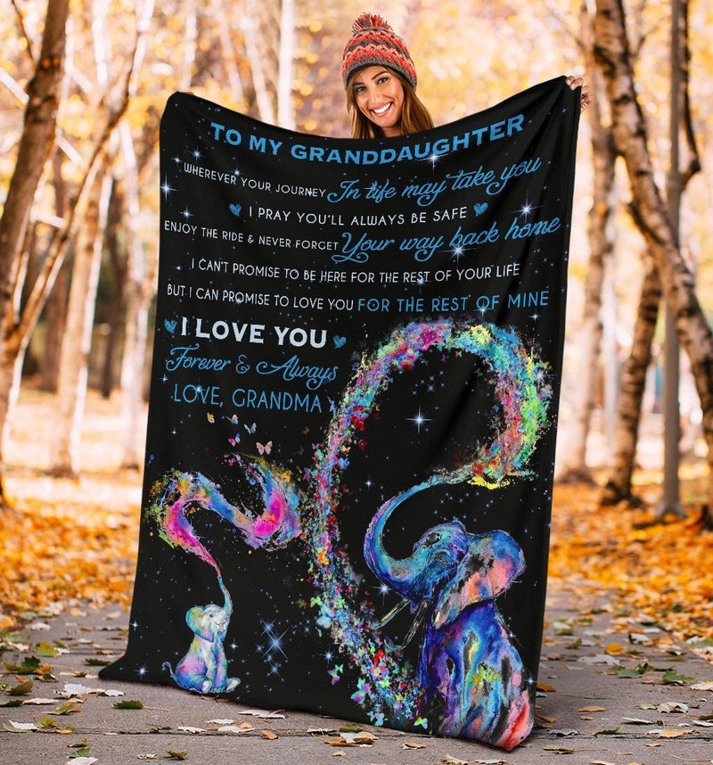 To My Granddaughter I Love You Grandma Elephant Fleece Blanket interestprint
