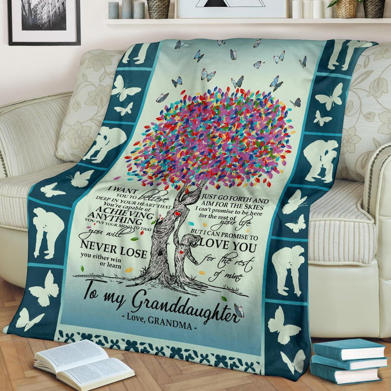 To My Granddaughter Love Grandma Butterfly Fleece Blanket interestprint