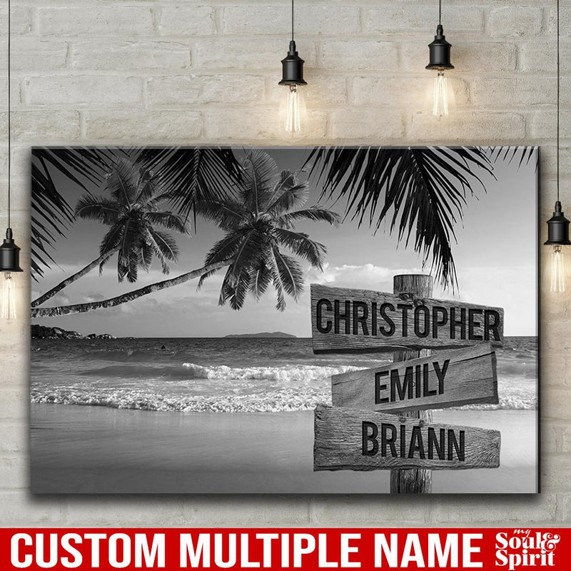Tropical Beach Scenery Multi Names Premium Canvas - Family Street Sign Family Name Art Canvas For Home Decor Personalized Canvas Wall Art - Customized Family - CANLA75 - CustomCat
