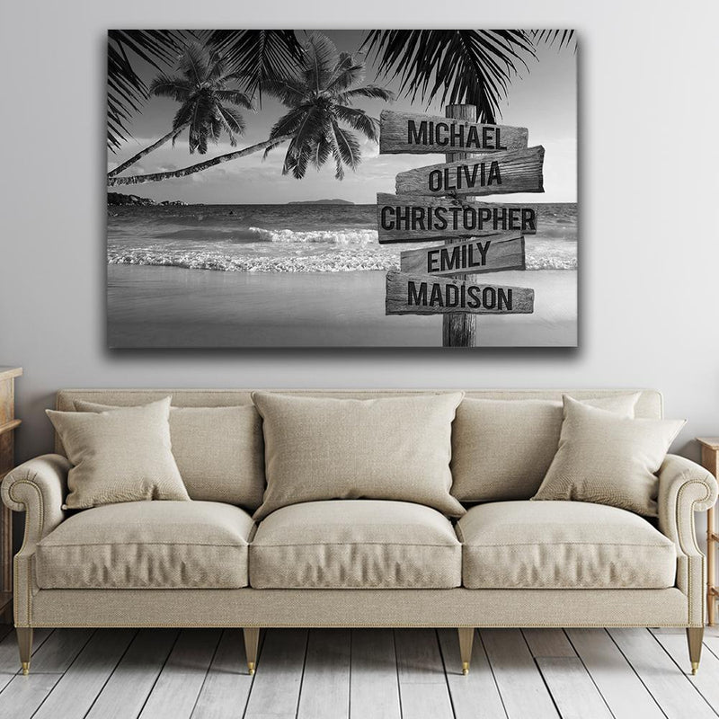 Tropical Beach Scenery Multi Names Premium Canvas - Family Street Sign Family Name Art Canvas For Home Decor Personalized Canvas Wall Art - Customized Family - CANLA75 - CustomCat