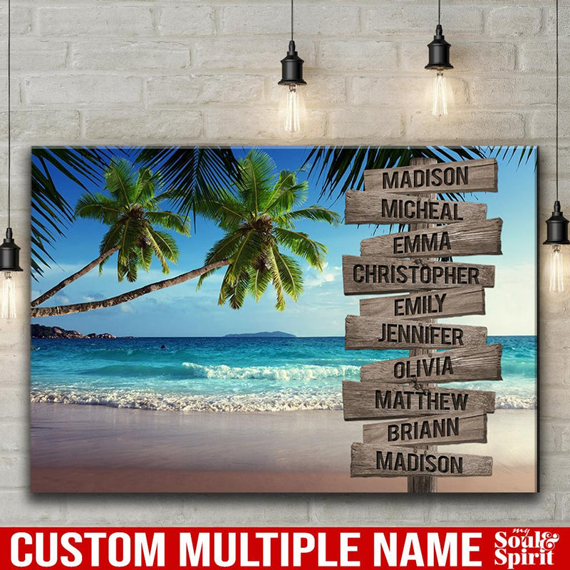 Tropical Beach Scenery Multi Names Premium Canvas - Family Street Sign Family Name Art Canvas For Home Decor Personalized Canvas Wall Art Family - CANLA75 - CustomCat