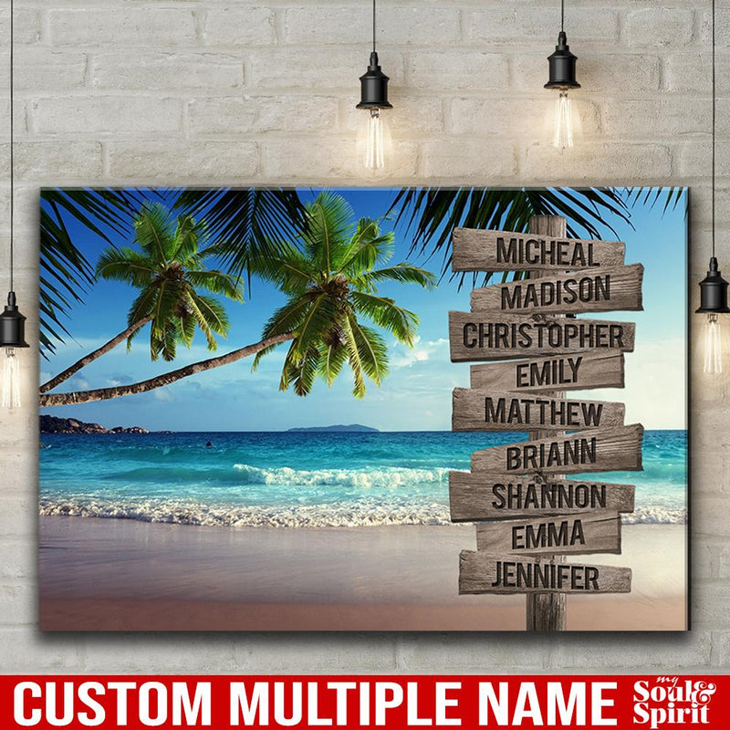 Tropical Beach Scenery Multi Names Premium Canvas - Family Street Sign Family Name Art Canvas For Home Decor Personalized Canvas Wall Art Family - CANLA75 - CustomCat