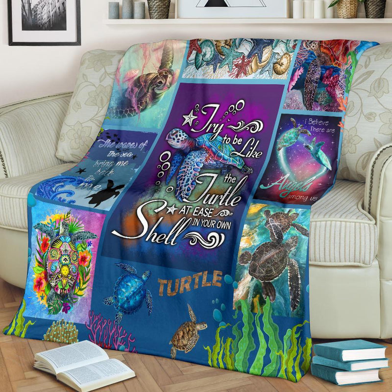 Try To Be Like The Turtle At Ease In Your Own Shell Turle Fleece Blanket interestprint