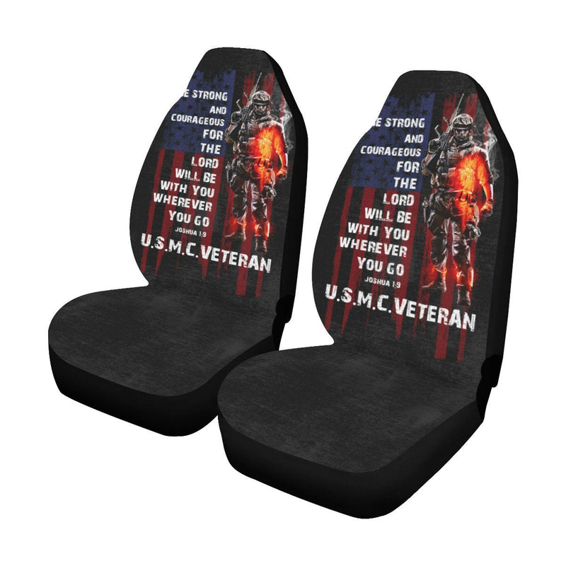 Be Strong And Courageous For The Lord USMC Veteran Car Seat Covers (Set of 2)