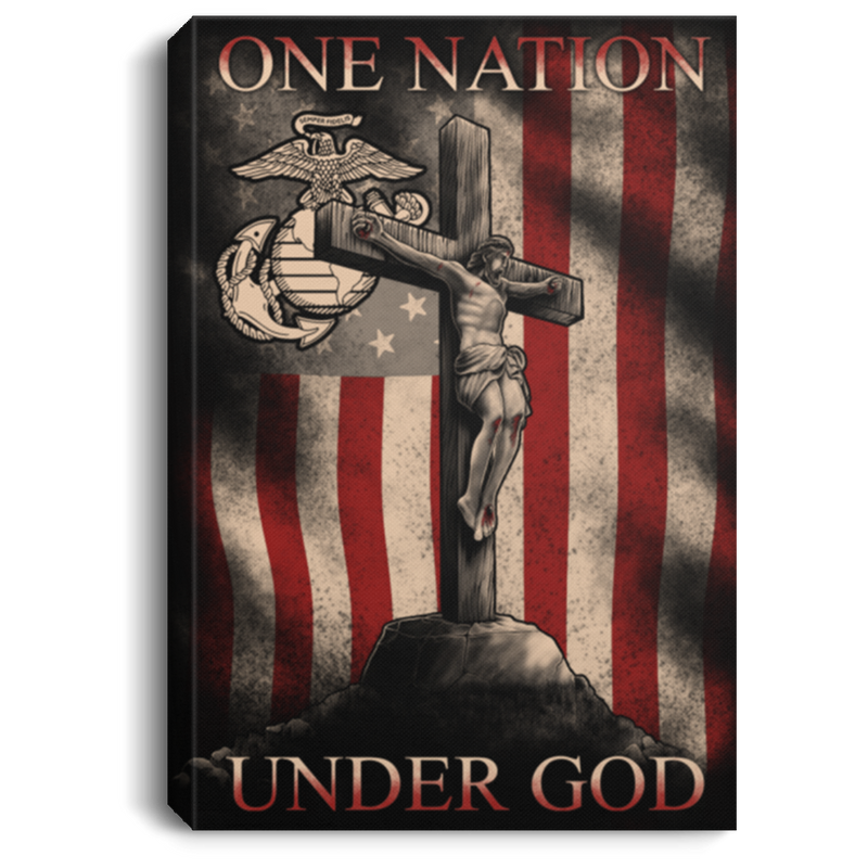 USMC Veteran Canvas - One Nation Under God American Flag Canvas Home Decor USMC Veteran - CANPO75 - CustomCat