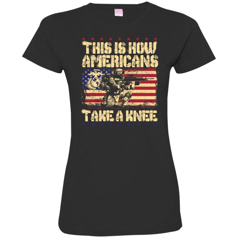 USMC Veteran T Shirt This Is How Americans Take A Knee United States Marine Corps Veteran Shirts CustomCat