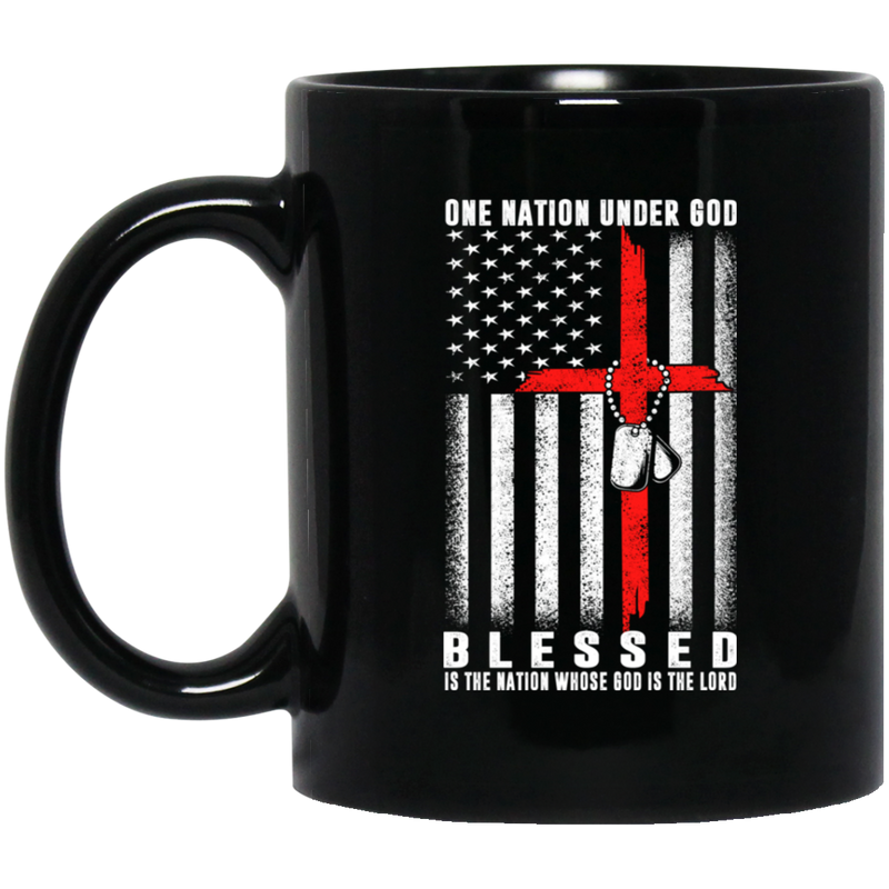 Veteran Coffee Mug One Nation Under God Blessed Is The Nation Whose God Is The Lord Veteran 11oz - 15oz Black Mug CustomCat
