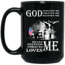 Veteran Mug Veteran God Designed Me Created Me Blesses Me Heals Defends Forgives Loves Me 11oz - 15oz Black Mug CustomCat