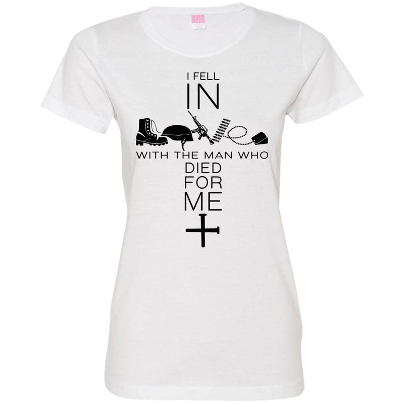 Veteran T-Shirt I Fell In With The Man Who Died For Me Christian Tees Shirts CustomCat