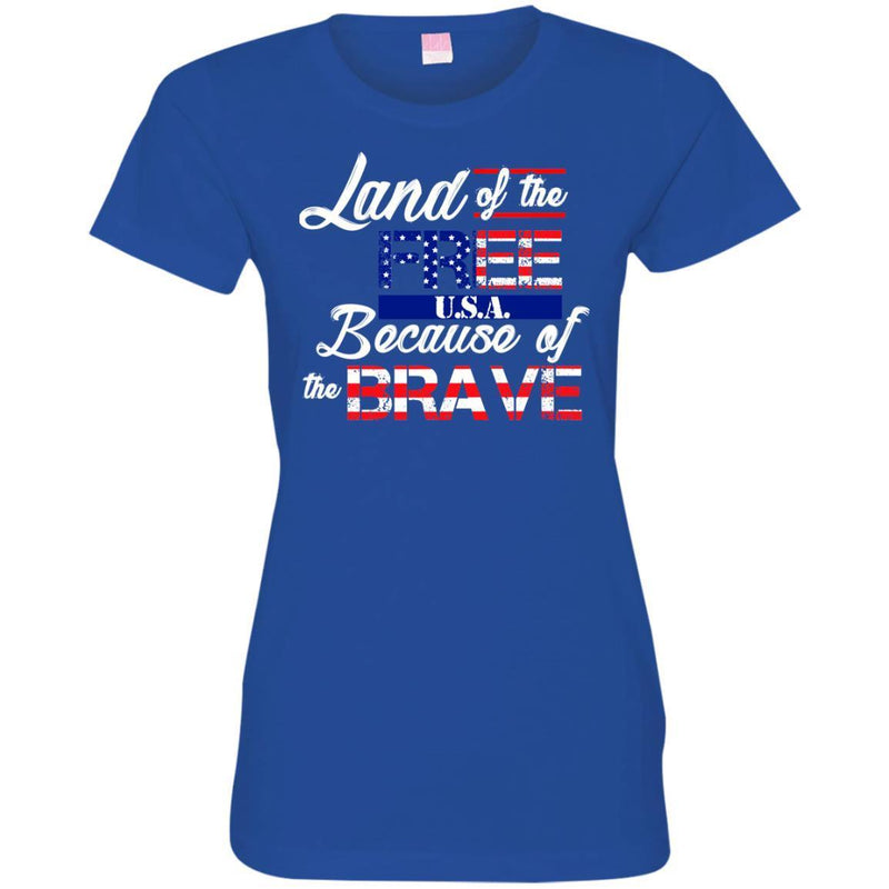 VETERAN T-SHIRT LAND OF FREE U.S.A BECAUSE OF THE BRAVE FLAG VETERAN'S DAY TEE SHIRT CustomCat