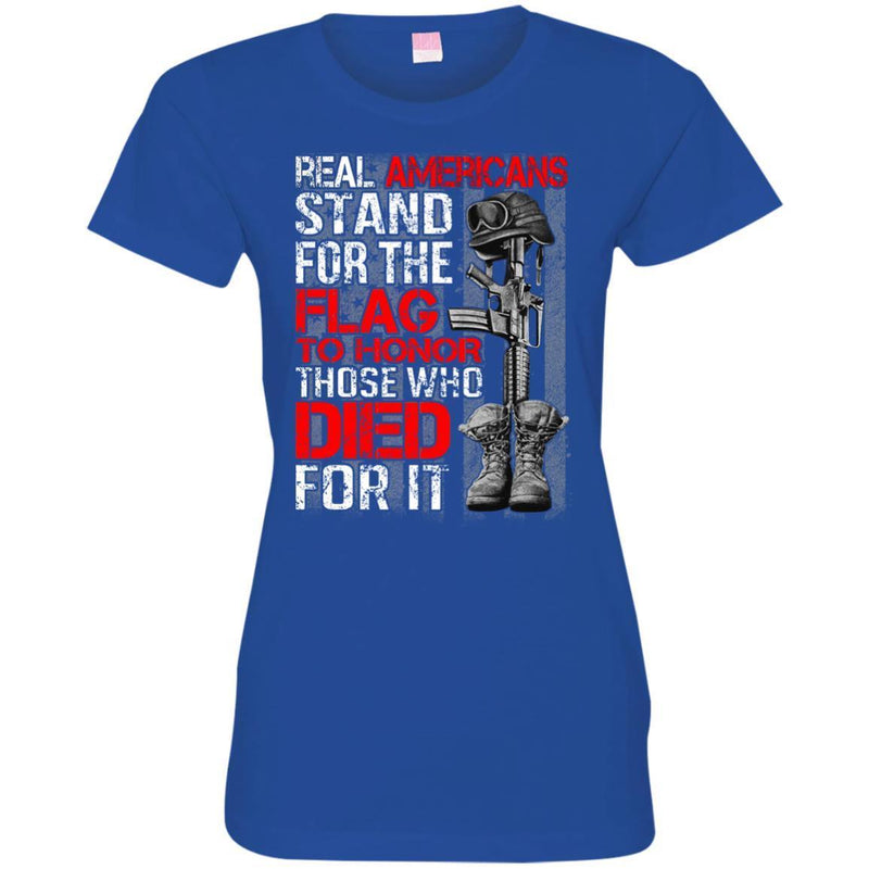 Veteran T Shirt Real Americans Stand For The Flag To Honor Those Who Died For It Shirts CustomCat