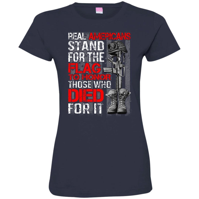 Veteran T Shirt Real Americans Stand For The Flag To Honor Those Who Died For It Shirts CustomCat
