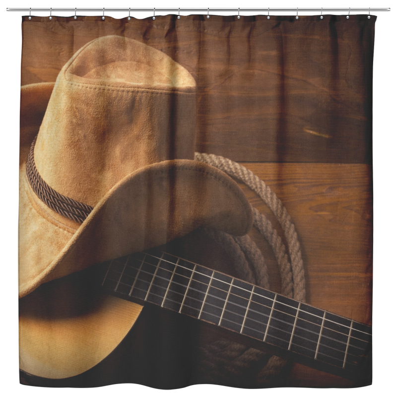 Western Shower Curtains Guitar And Hat Cowboy For Bathroom Decor