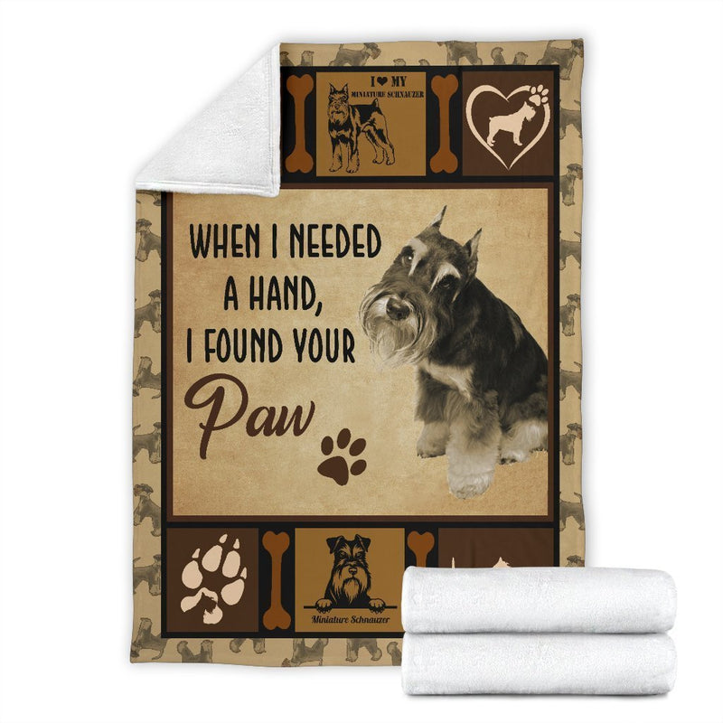 When I Needed A Hand I Found Your Paw Beautiful Miniature Schnauzer Fleece Blanket interestprint