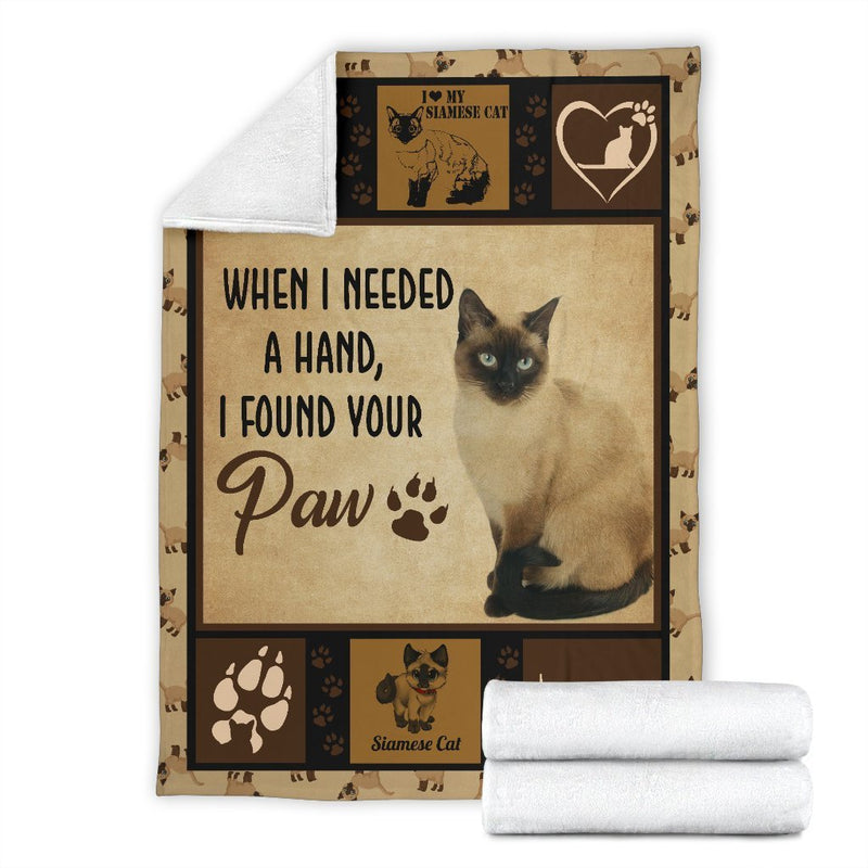 When I Needed A Hand I Found Your Paw- Siamese Cat Fleece Blanket interestprint
