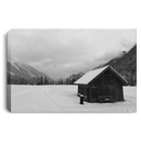 Winter Mountains Landscape With Wooden Barn And Dramatic Sky Canvas For Home Decor Family - CANLA75 - CustomCat