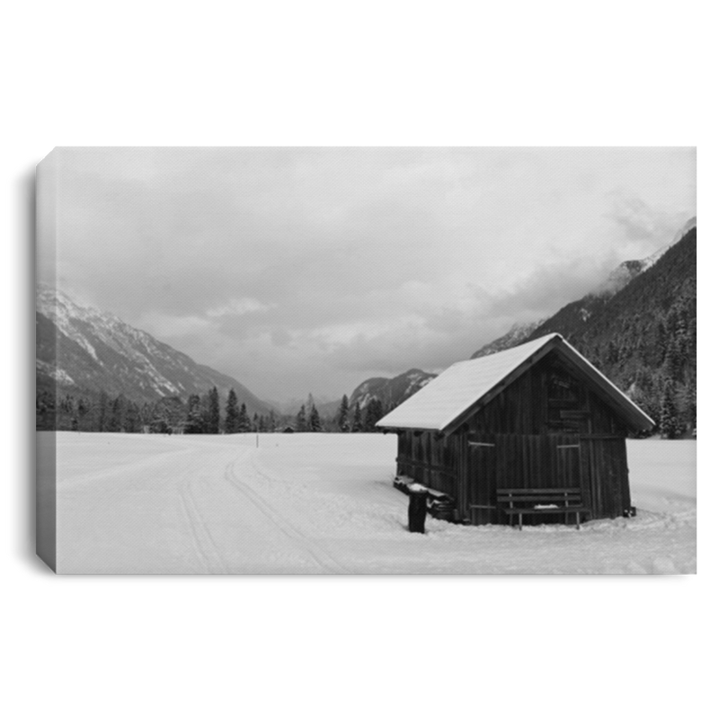 Winter Mountains Landscape With Wooden Barn And Dramatic Sky Canvas For Home Decor Family - CANLA75 - CustomCat