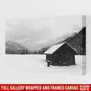 Winter Mountains Landscape With Wooden Barn And Dramatic Sky Canvas For Home Decor Family - CANLA75 - CustomCat