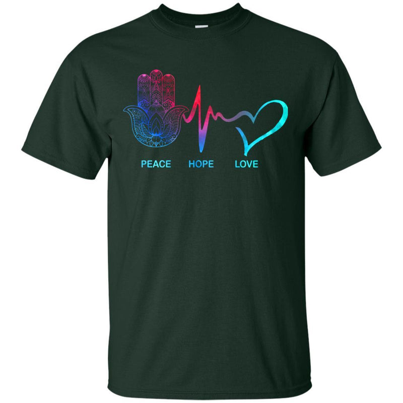 Yoga T-Shirt Peace Hope Love Harmsa Heartbeat Shirts CustomCat